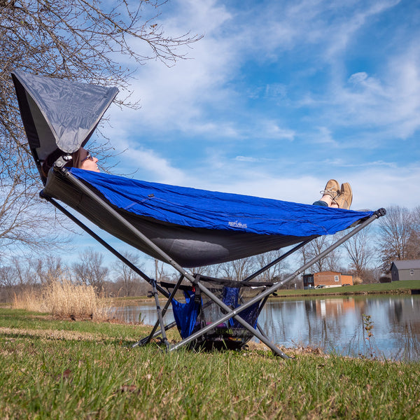 Portable folding top hammock blue