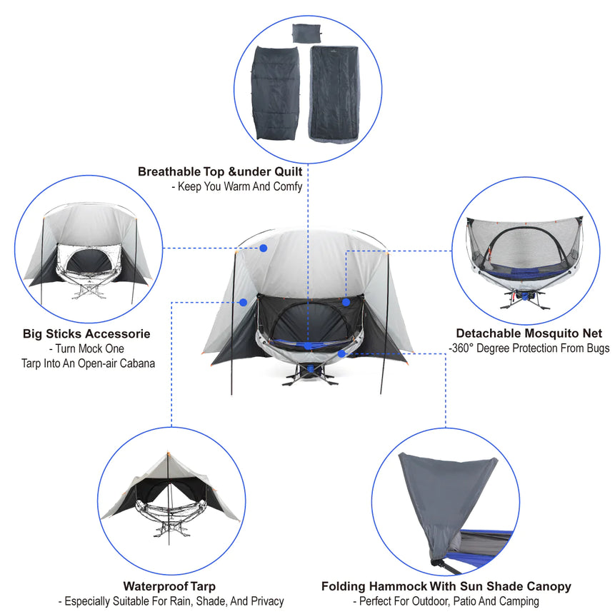 Portable Folding Camping Hammock with Stand Underquilt and Netting